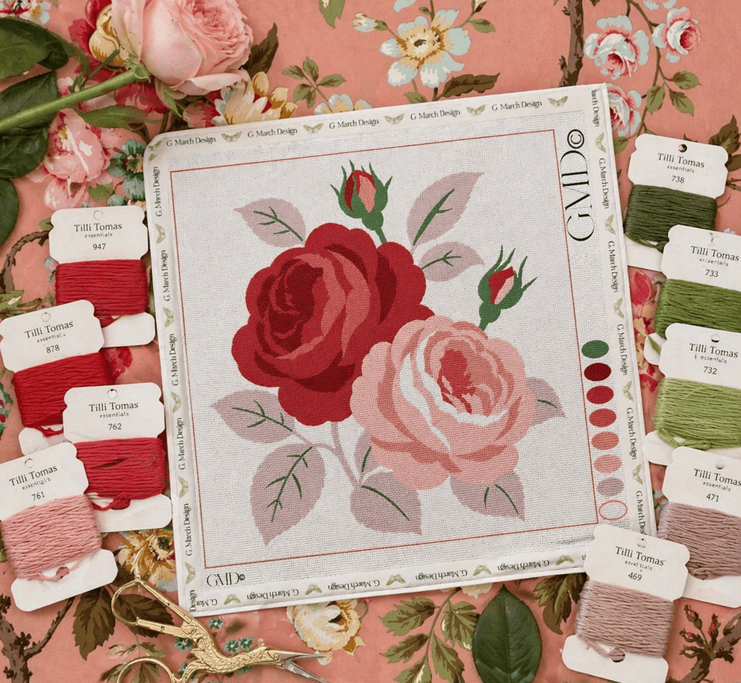 Washington D.C. American Beauty Rose Needlepoint Card Design | State Flower Series by G. March Design (Copy)