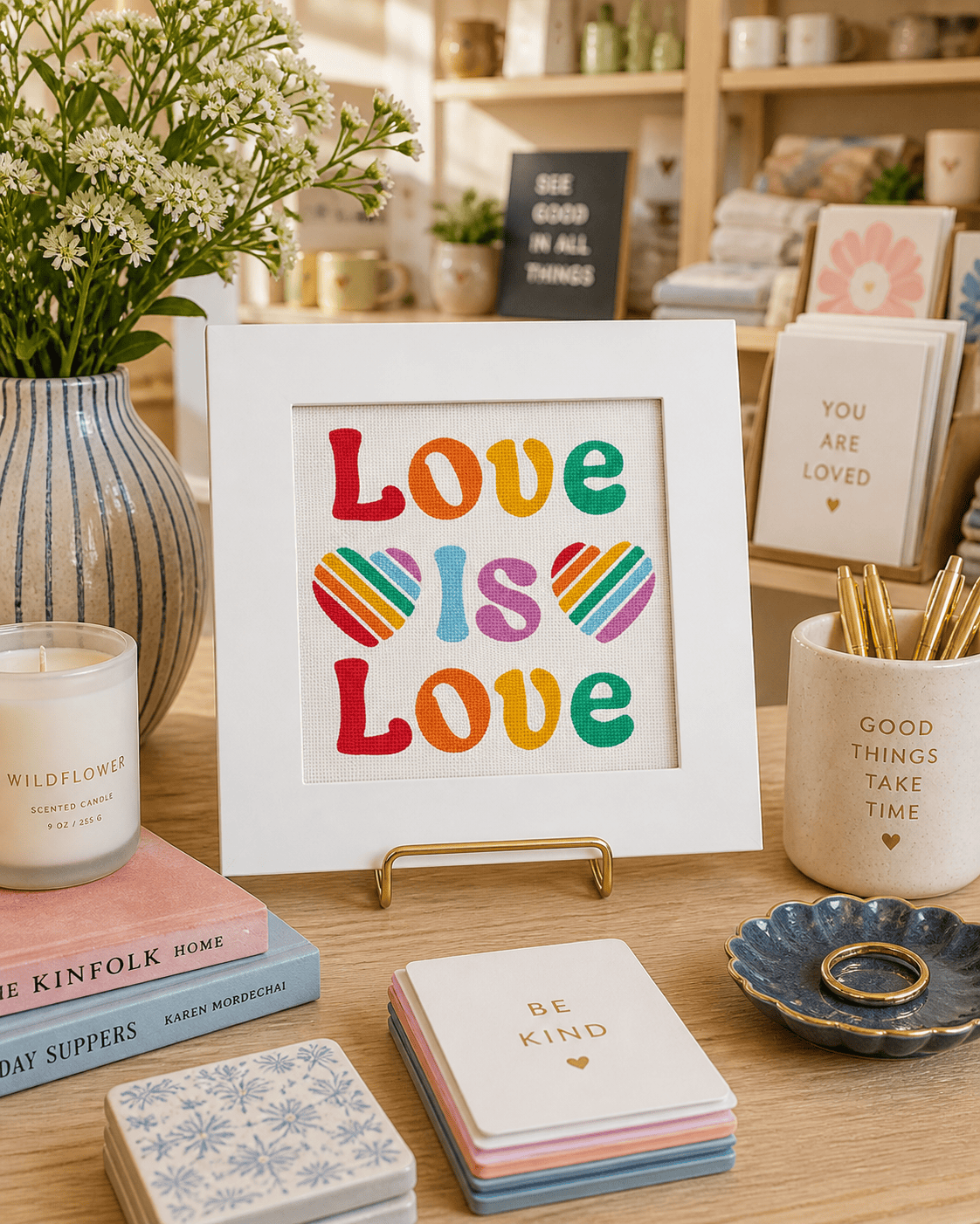 Love is Love Needlepoint Card Kit | Pride Rainbow Heart Greeting Card