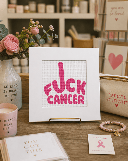 F*ck Cancer Needlepoint Card Kit | Cancer Awareness Card | Pink & Blue