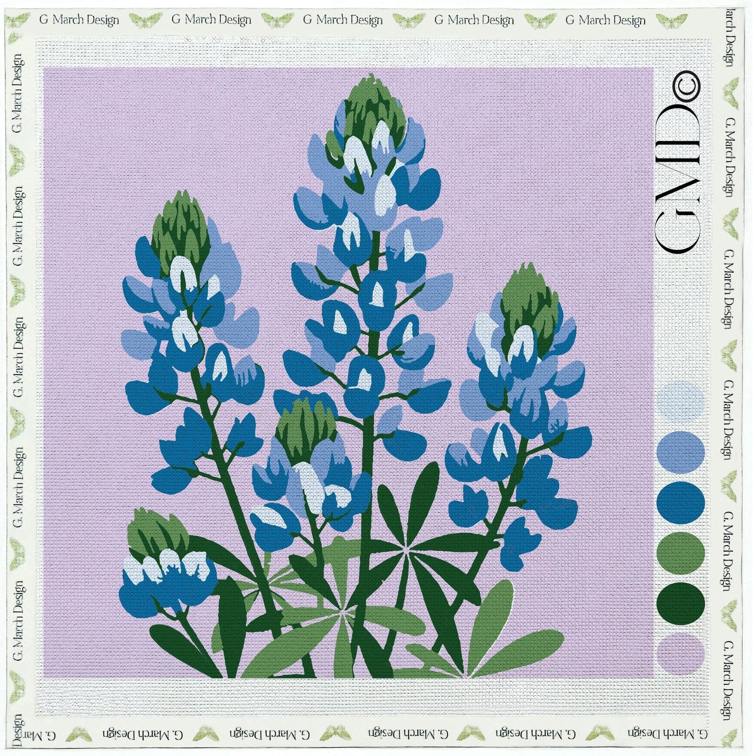 Texas Bluebonnet Needlepoint Card Design | State Flower Series by G. March Design