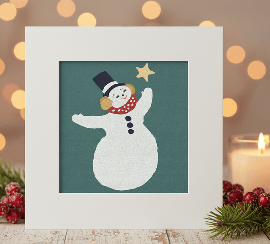 Dancing Snowman Needlepoint Card Kit – Vintage-Inspired Holiday Greeting Card with Star