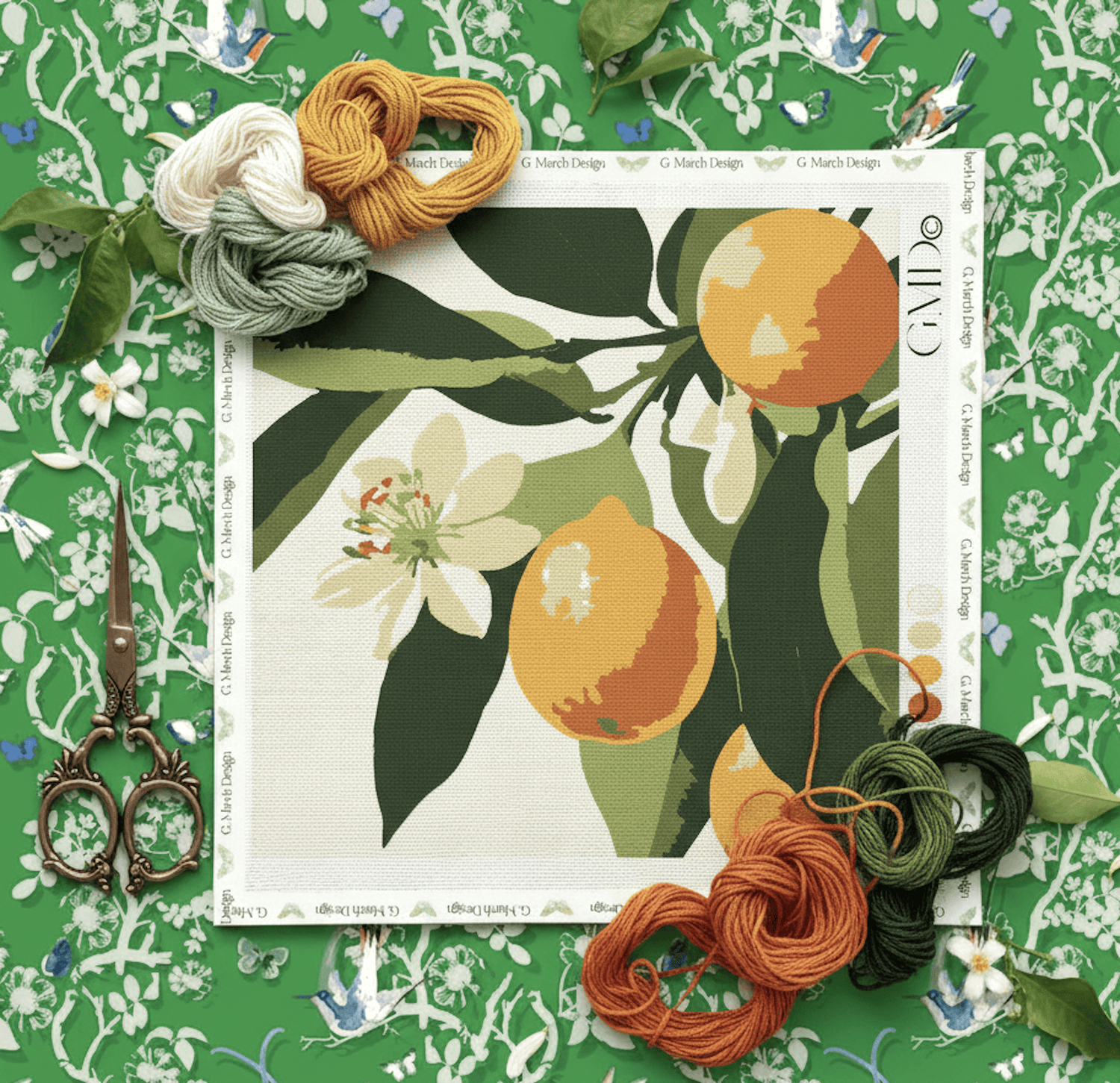 Florida Orange Blossom Needlepoint Canvas | State Flower Series by G. March Design