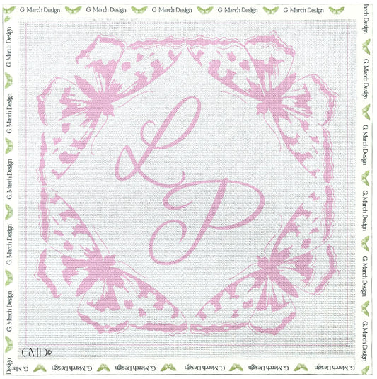 Monogrammed Butterfly Circle Wedding Ring Pllow - Handcrafted Needlepoint Kit