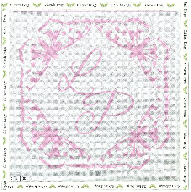 Monogrammed Butterfly Circle Wedding Ring Pllow - Handcrafted Needlepoint Kit