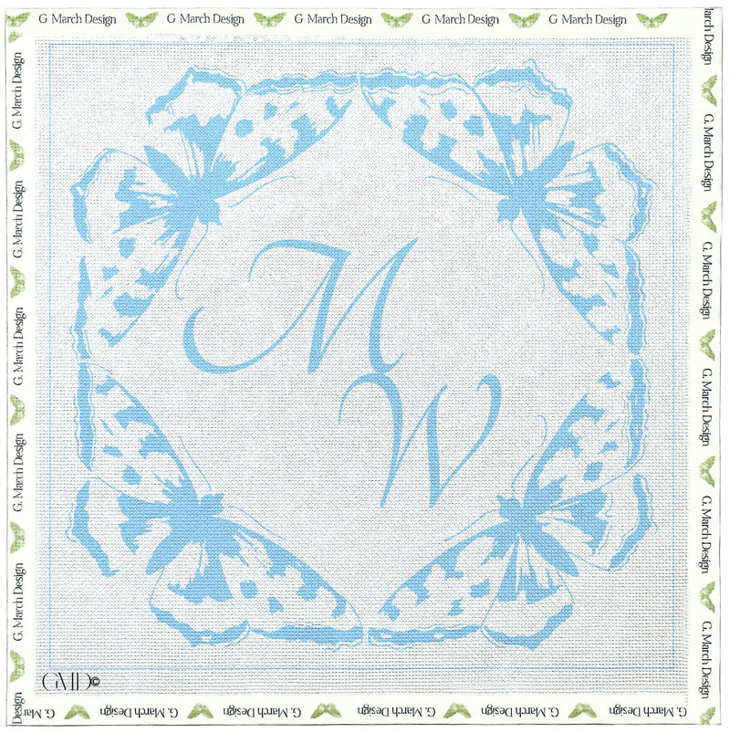 Monogrammed Butterfly Circle Wedding Ring Pllow - Handcrafted Needlepoint Kit