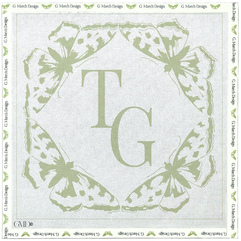 Monogrammed Butterfly Circle Wedding Ring Pllow - Handcrafted Needlepoint Kit