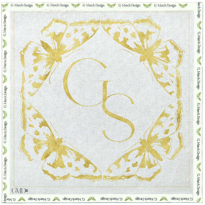 Monogrammed Butterfly Circle Wedding Ring Pllow - Handcrafted Needlepoint Kit
