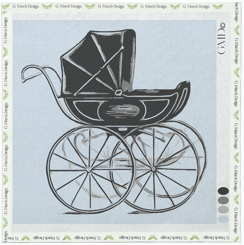 Vintage Baby Boy Carriage Needlepoint Card Kit – Classic Pram Greeting Card for Baby Shower & New Arrival