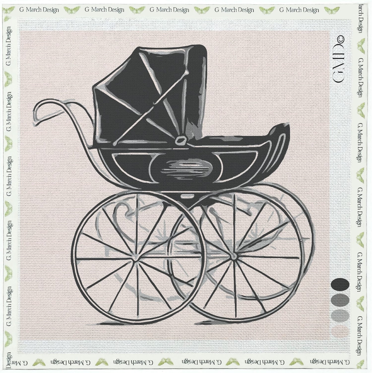 Vintage Baby Girl Carriage Needlepoint Card Kit – Classic Pram Greeting Card for Baby Shower & New Arrival