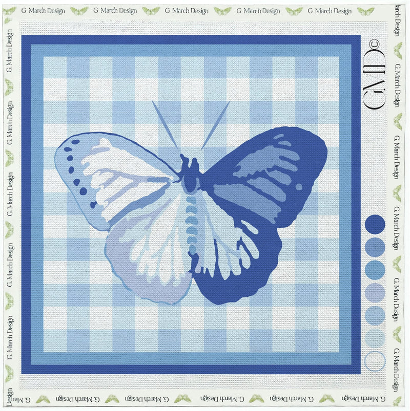 Blue Butterfly Gingham Needlepoint Card Kit | Handcrafted Greeting Card