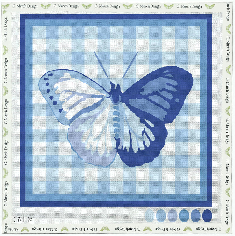 Blue Butterfly Gingham Needlepoint Card Kit | Handcrafted Greeting Card