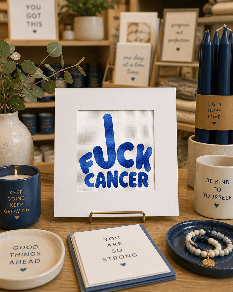 F*ck Cancer Needlepoint Card Kit | Cancer Awareness Card | Pink & Blue