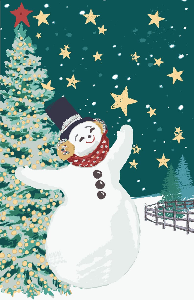 Catch a Falling Star — Christmas Snowman Illustrated Fine Art Print | G March Design