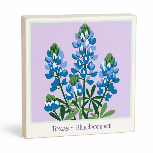 Texas ~ Bluebonnet Wood Block Print | Botanical State Flower Art