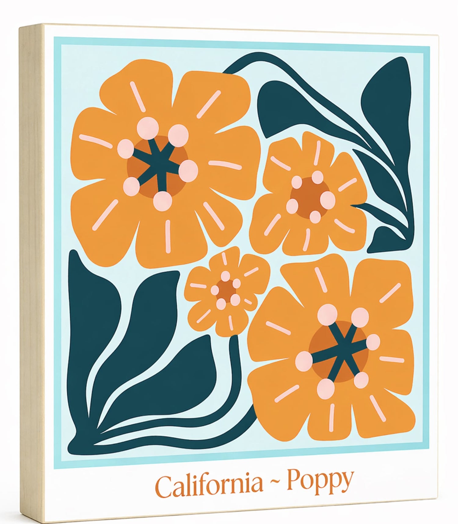 California ~ Golden Poppy Wood Block Print | Botanical State Flower Art