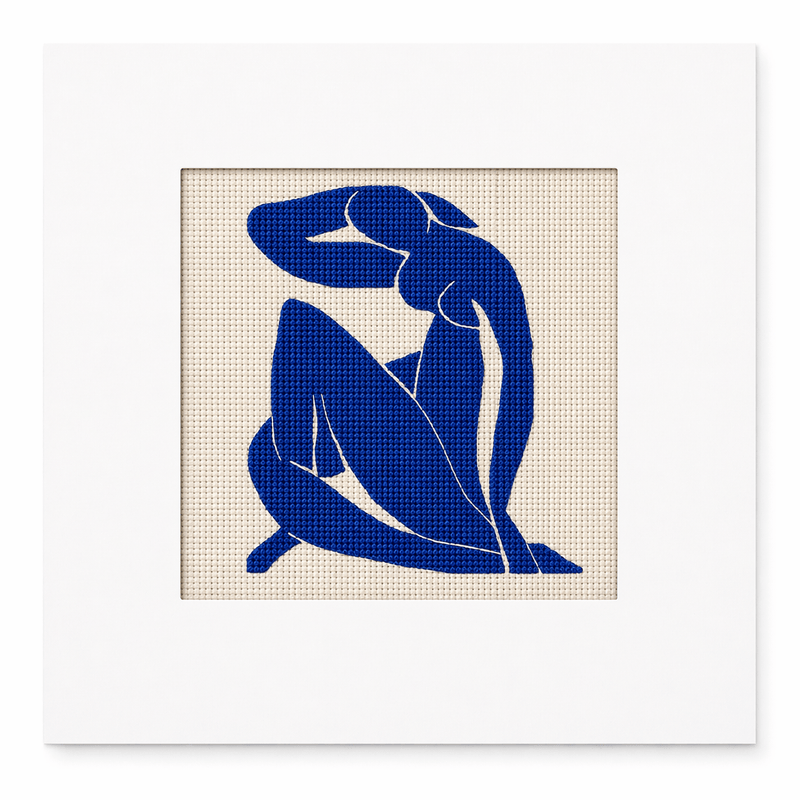 Matisse Blue Nude II Needlepoint Card Kit - Modern Art Inspired Blue Silhouette Greeting Card Kit