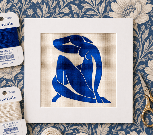Matisse Blue Nude II Needlepoint Card Kit - Modern Art Inspired Blue Silhouette Greeting Card Kit
