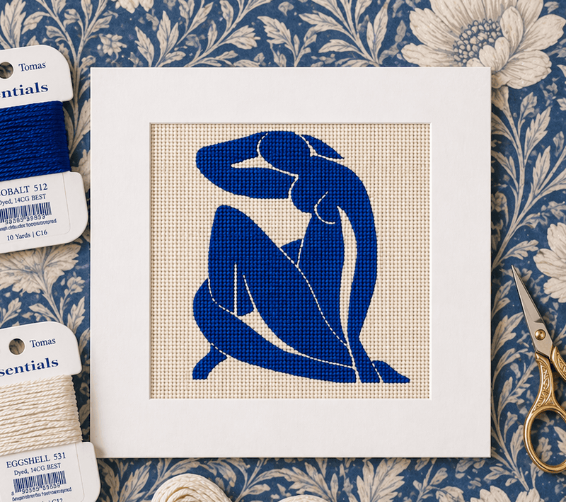 Matisse Blue Nude II Needlepoint Card Kit - Modern Art Inspired Blue Silhouette Greeting Card Kit