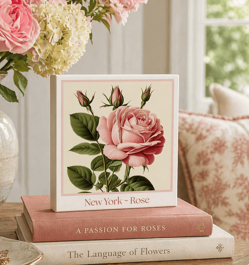 New York ~ Rose Wood Block Print | Botanical State Flower Art