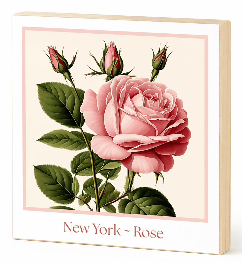 New York ~ Rose Wood Block Print | Botanical State Flower Art