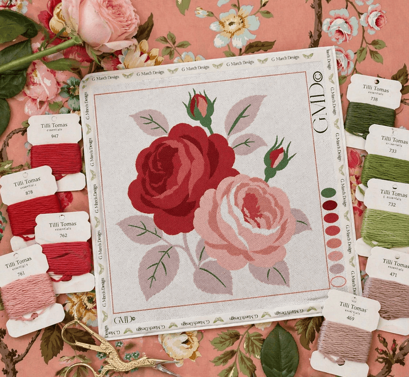 Washington D.C. American Beauty Rose Needlepoint Card Design | State Flower Series by G. March Design