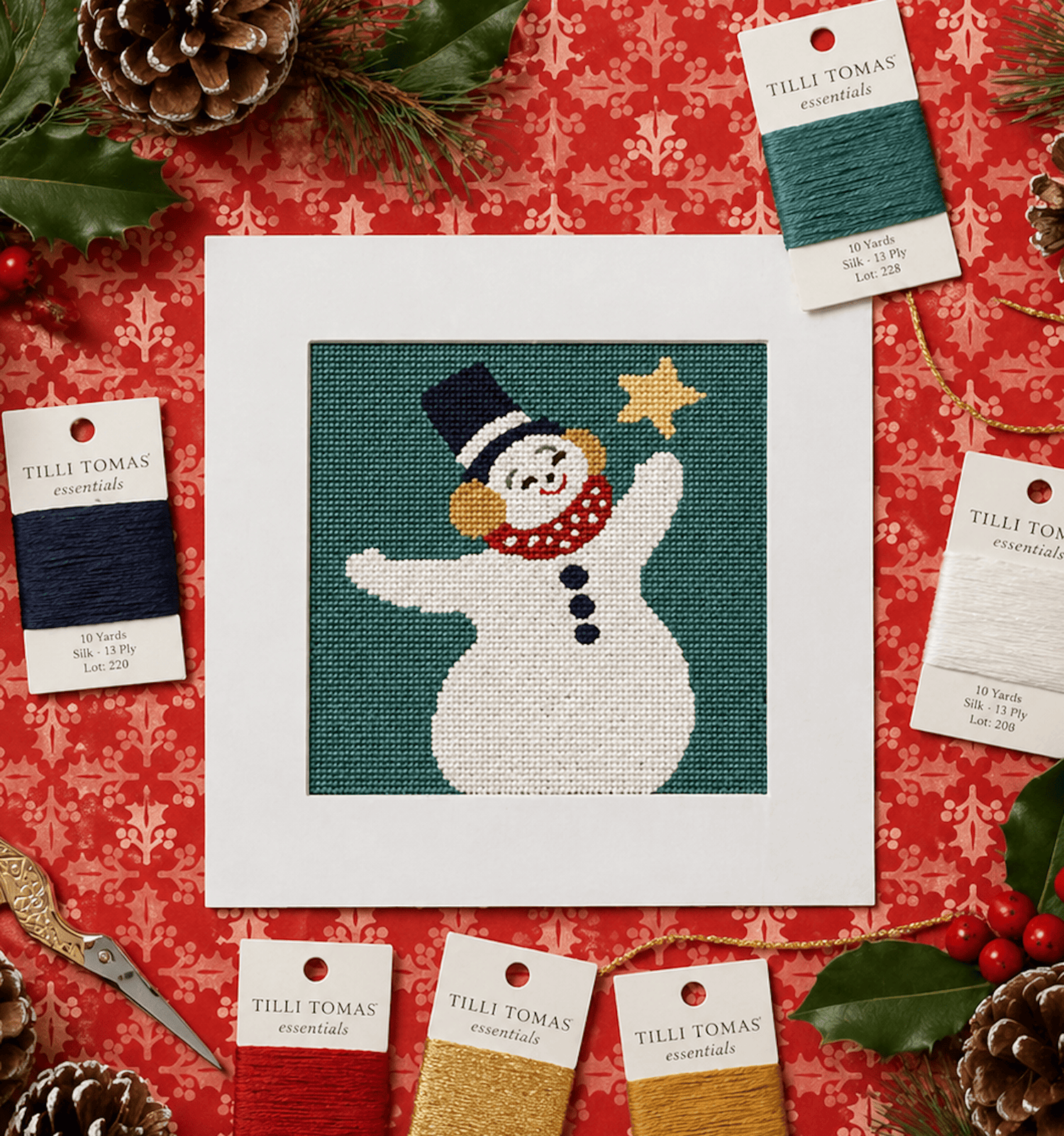 Dancing Snowman Needlepoint Card Kit – Vintage-Inspired Holiday Greeting Card with Star