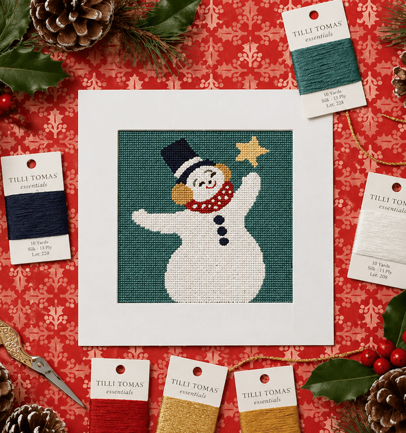 Dancing Snowman Needlepoint Card Kit – Vintage-Inspired Holiday Greeting Card with Star