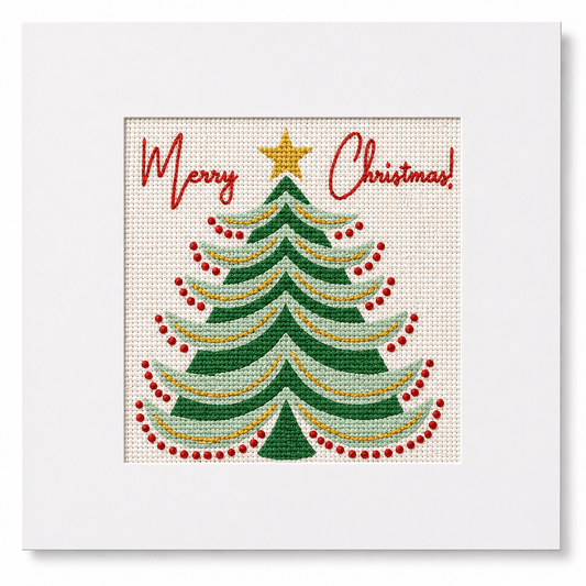 Merry Christmas Tree Needlepoint Card Kit – Mid-Century Modern Holiday Greeting Card
