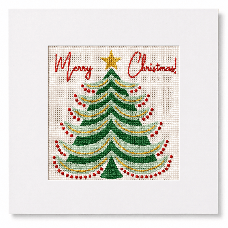 Merry Christmas Tree Needlepoint Card Kit – Mid-Century Modern Holiday Greeting Card