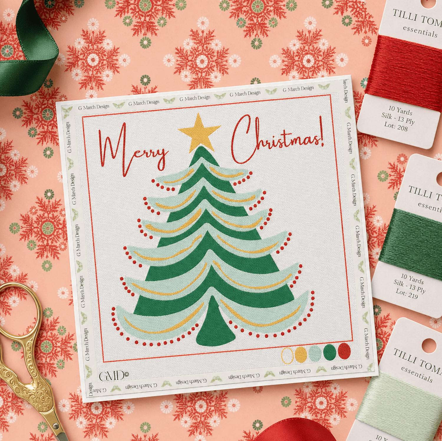 Merry Christmas Tree Needlepoint Card Kit – Mid-Century Modern Holiday Greeting Card