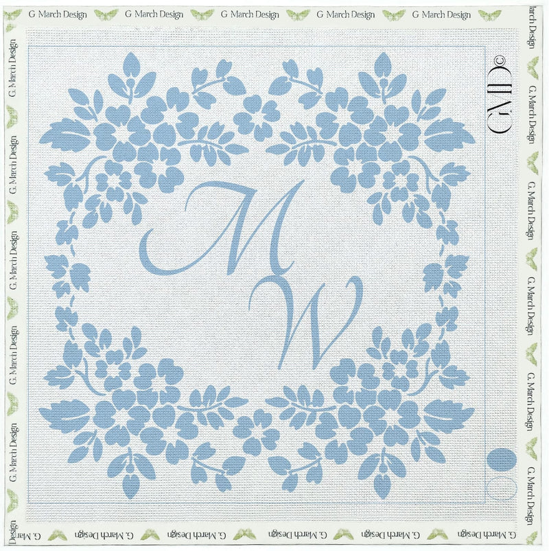 Monogrammed Floral Corners Wedding Ring Pillow - Handcrafted Needlepoint Kit
