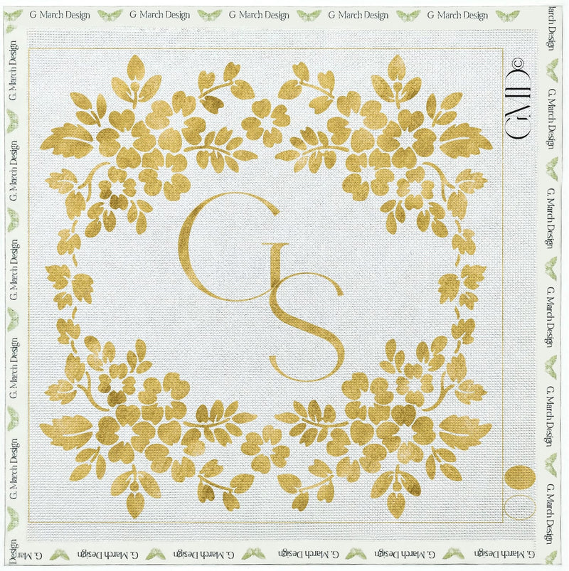 Monogrammed Floral Corners Wedding Ring Pillow - Handcrafted Needlepoint Kit
