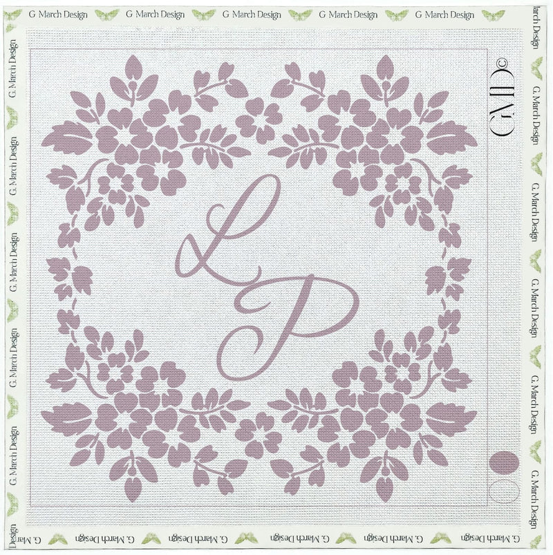 Monogrammed Floral Corners Wedding Ring Pillow - Handcrafted Needlepoint Kit