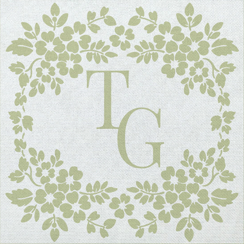 Monogrammed Floral Corners Wedding Ring Pillow - Handcrafted Needlepoint Kit
