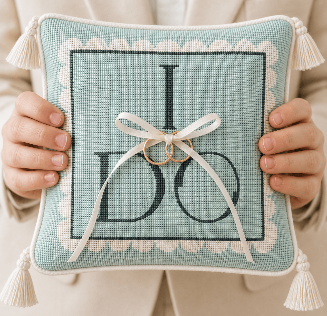 "I Do" Wedding Ring Pillow - Handcrafted Needlepoint Kit