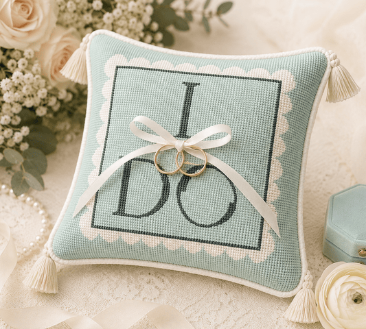 "I Do" Wedding Ring Pillow - Handcrafted Needlepoint Kit