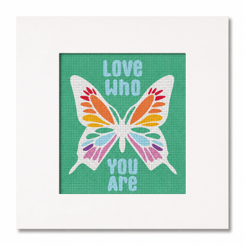 Love Who You Are Needlepoint Card Kit | Pride Rainbow Butterfly Greeting Card