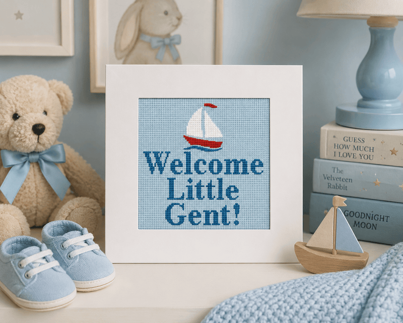 Welcome Little Gent Needlepoint Card Kit | Baby Boy Greeting Card