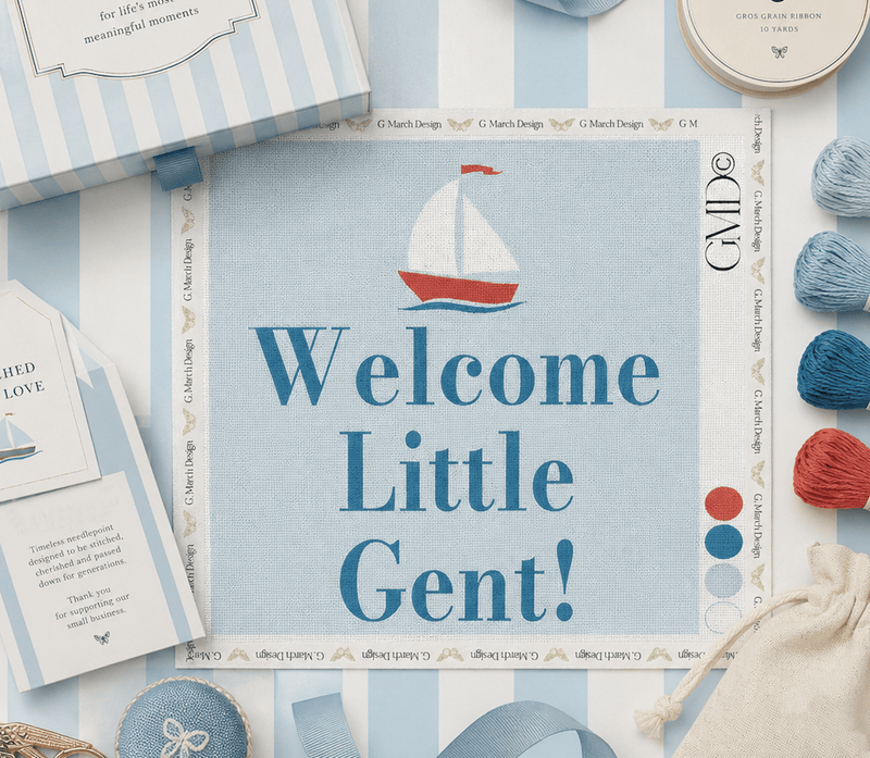 Welcome Little Gent Needlepoint Card Kit | Baby Boy Greeting Card