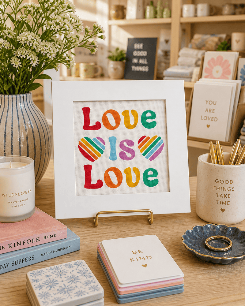 Love is Love Needlepoint Card Kit | Pride Rainbow Heart Greeting Card