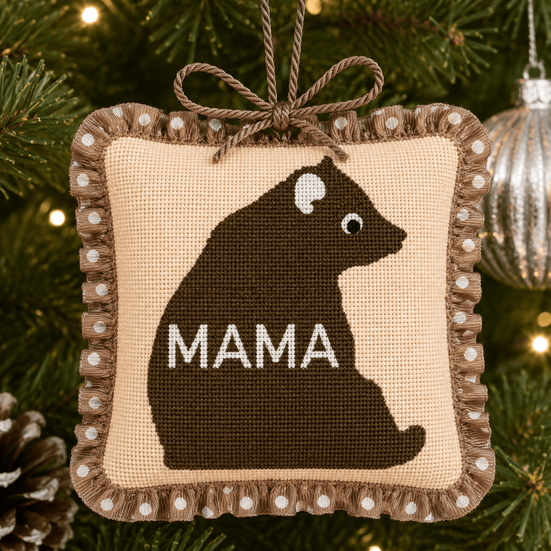 Mama Bear Needlepoint Ornament Canvas — 18 Mesh