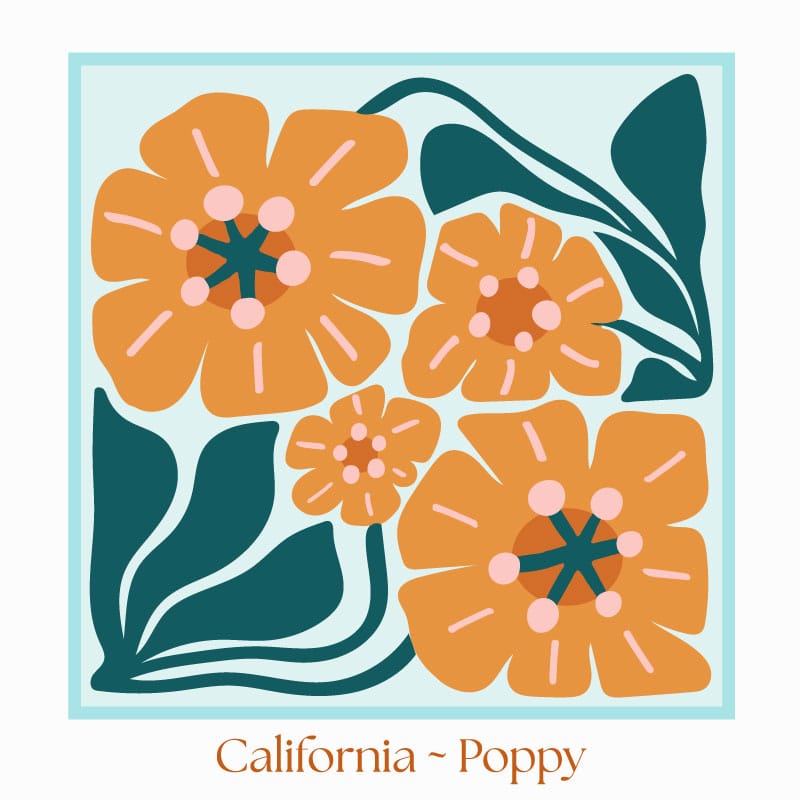 California ~ Golden Poppy Wood Block Print | Botanical State Flower Art