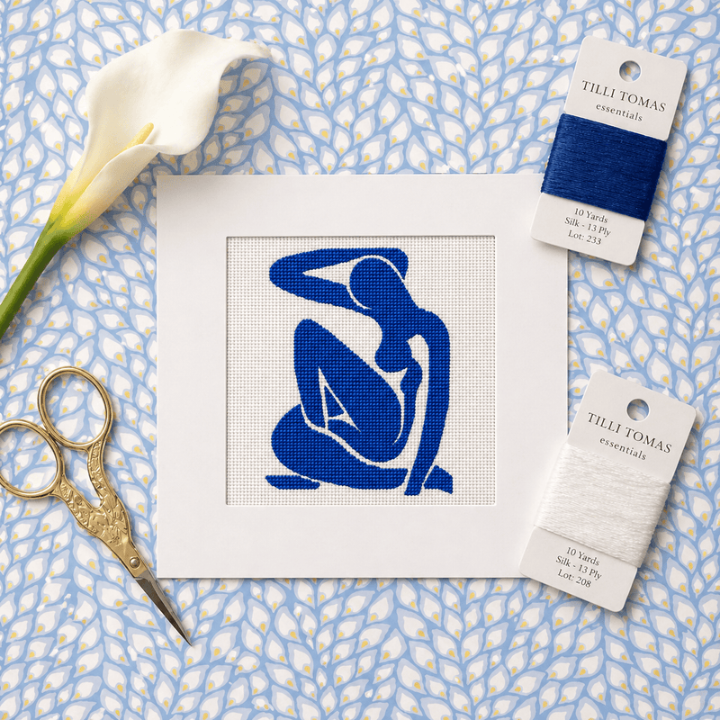 Matisse Blue Nude I Needlepoint Card Kit – Modern Art Inspired Blue Silhouette Greeting Card Kit (Series of Five)
