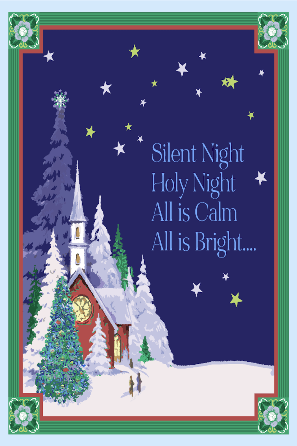 Music at Midnight — Silent Night Christmas Church Illustrated Fine Art Print | G March Design