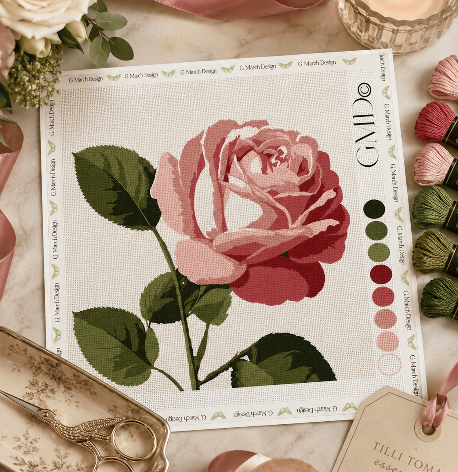 New York Rose Needlepoint Card Design | State Flower Series by G. March Design