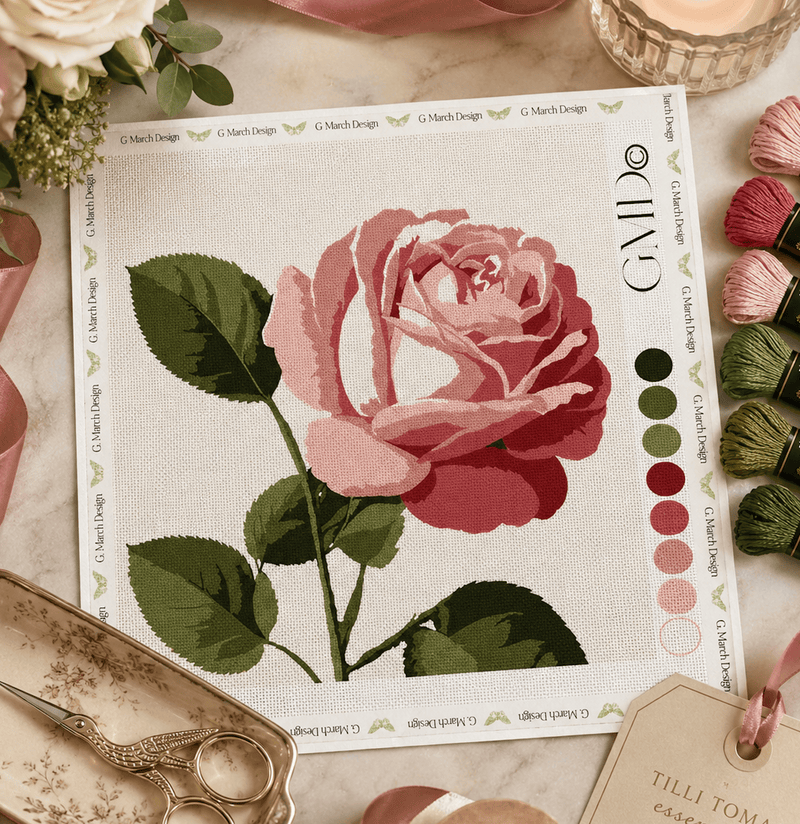 New York Rose Needlepoint Card Design | State Flower Series by G. March Design