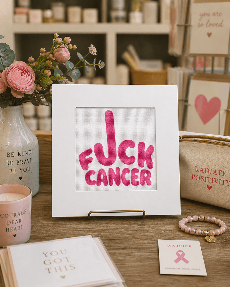 F*ck Cancer Needlepoint Card Kit | Cancer Awareness Card | Pink & Blue
