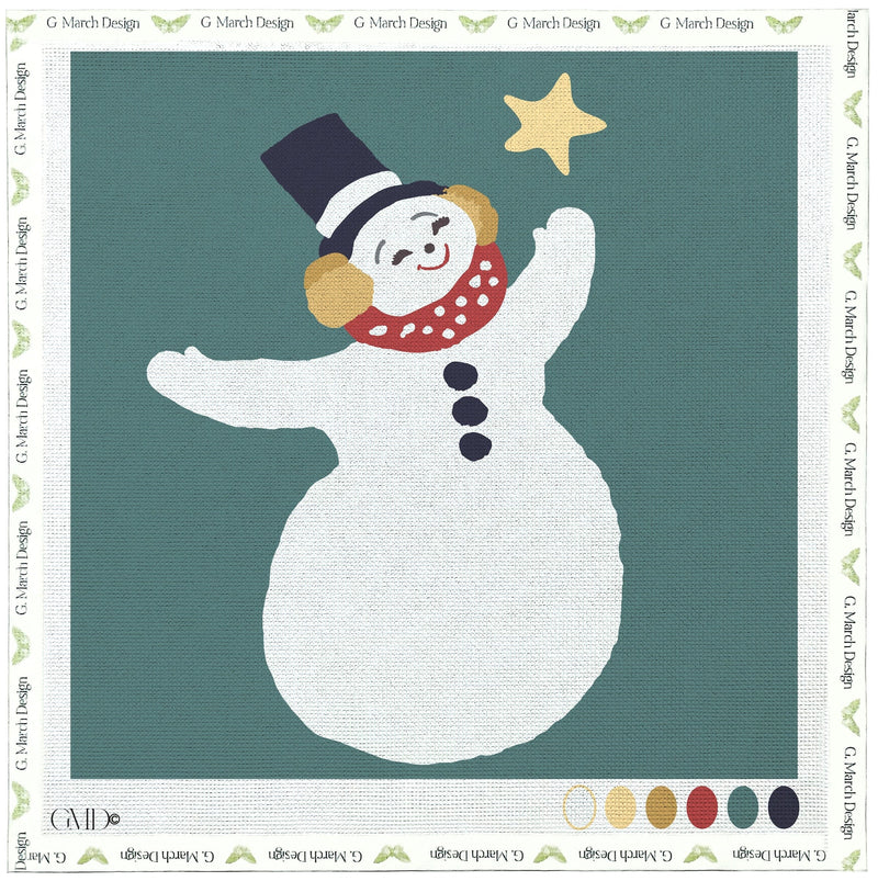 Dancing Snowman Needlepoint Card Kit – Vintage-Inspired Holiday Greeting Card with Star