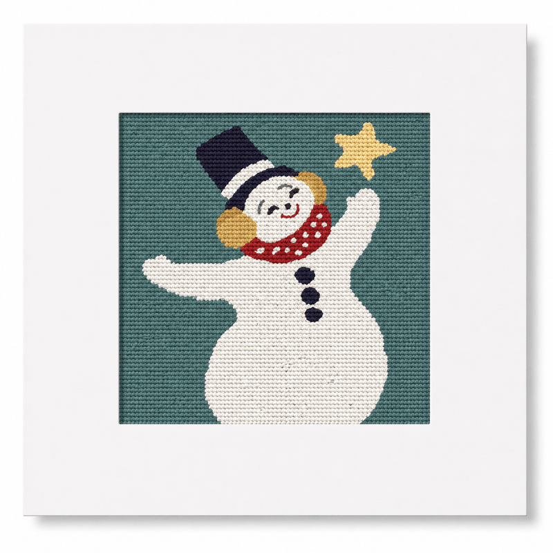 Dancing Snowman Needlepoint Card Kit – Vintage-Inspired Holiday Greeting Card with Star