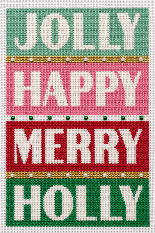 Jolly Happy Merry Holly Needlepoint Greeting Card Kit